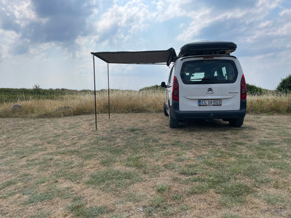 Billig Markise til din bil - Bliv klar til dit næste camper eventyr.Markise til bilen. Omdan din bil til en minicamper. Campervan #markise #carcamping #berlingocamper #caddycamper - udstyr til din camper. Monteres på tagbøjler.